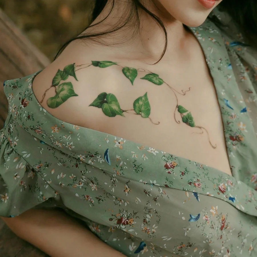 

STARTTOOS 2pc/ Green Leaf & Vine Pattern Temporary Tattoo For Women, Suitable For Daily, Party, Festival, Arm, Chest, Abdom