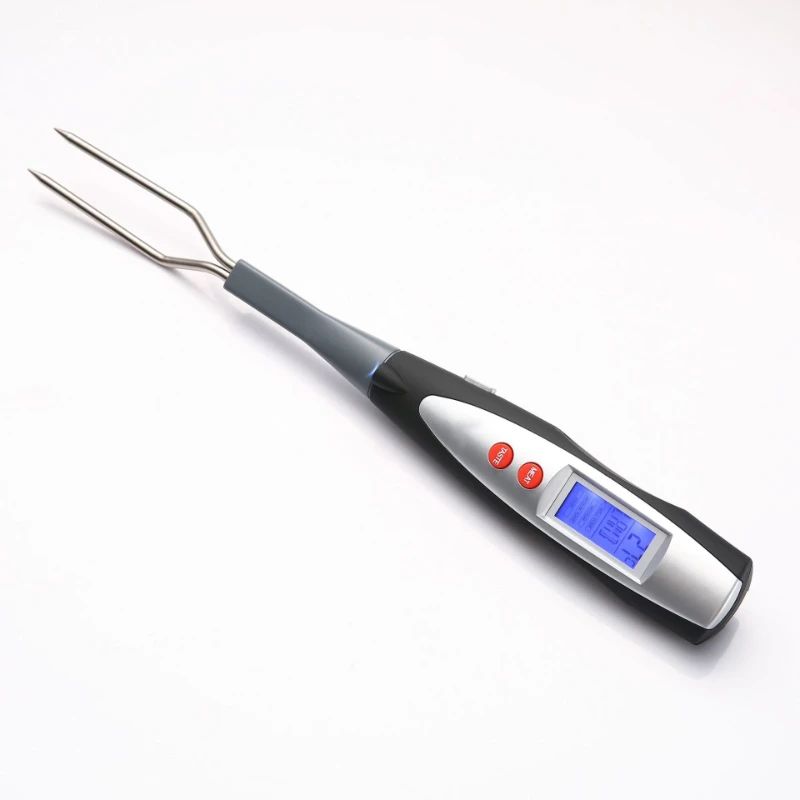 Electronic barbecue fork thermometer with double fork steak, lamb chops, pork chops, backlit display, outdoor baking thermometer