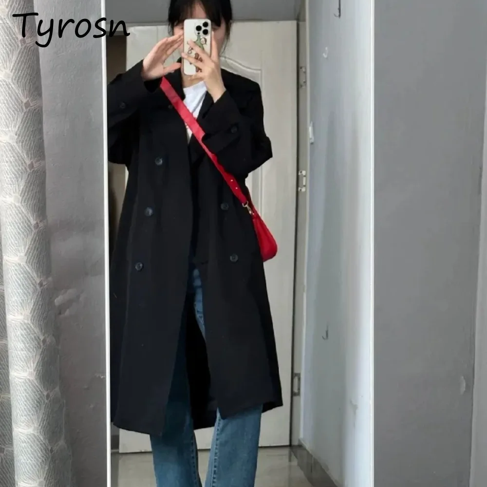 

Trench for Women All-match Solid Black Shopping Casual Spring Korean Style College Classical Basic New Hipster Fashion Chill Fit