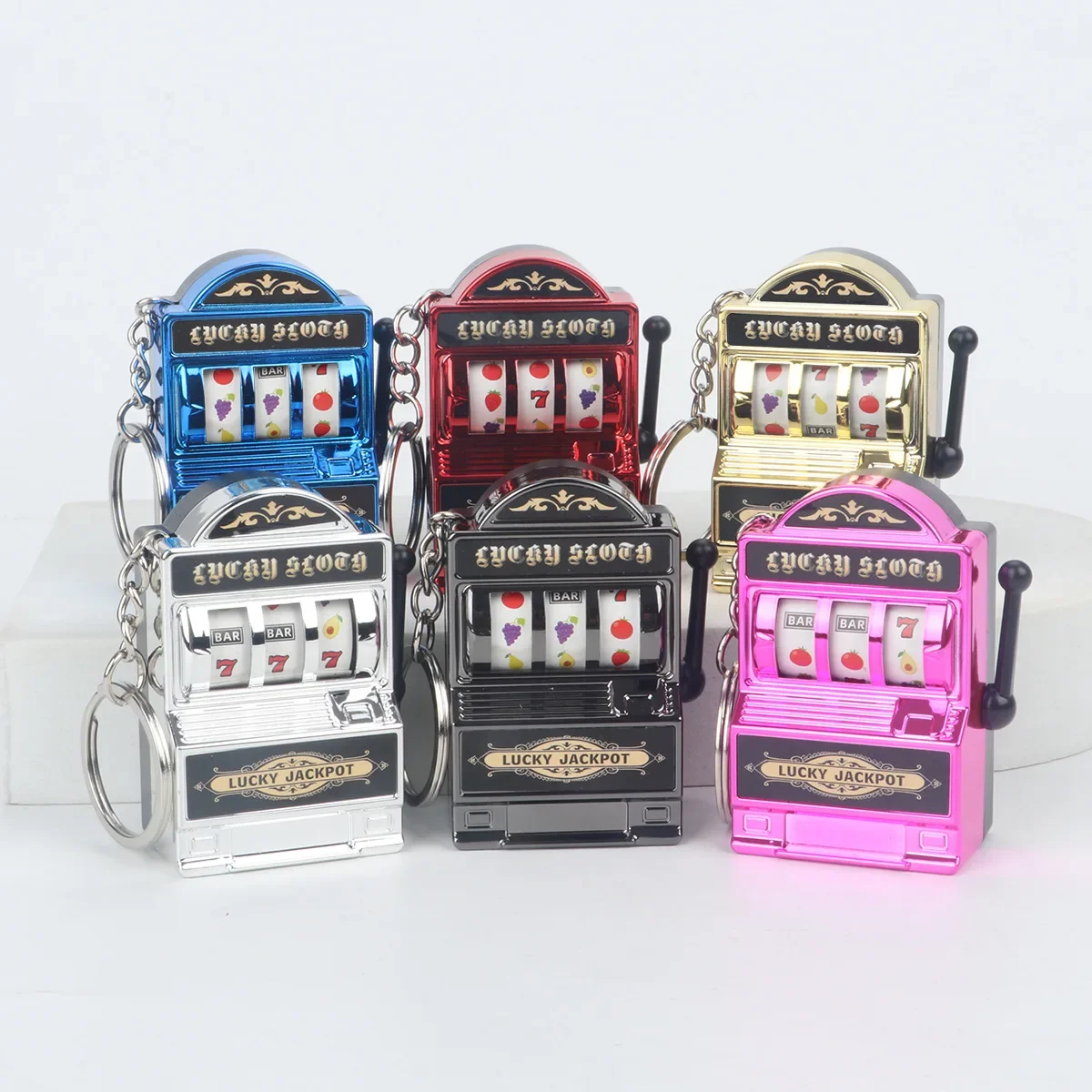 Lucky Charms Jackpot Keychain Creative Mini Fruit Machine Keychain Mini Casino Bag Charm Lucky Slot Machine Model Children's Toy