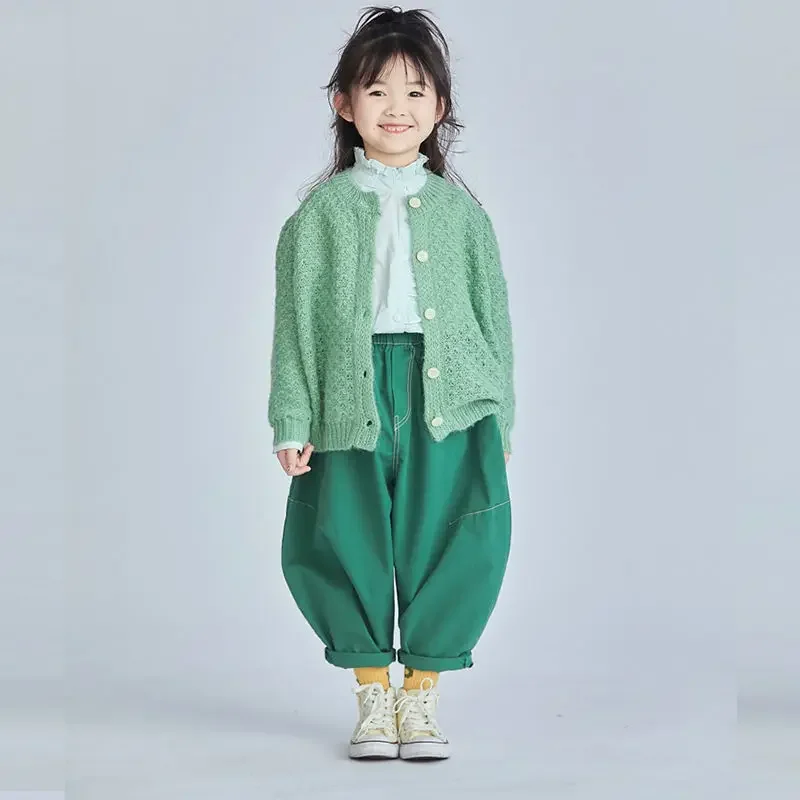 Fashion Baby Girl Jean Pants Cotton High Waist Infant Toddler Child White Pink Trousers Button Baby Loose Pant Clothes 1-7Y