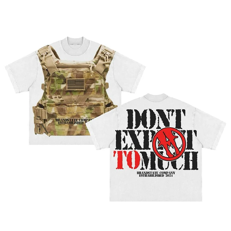Streetwear Y2K Harajuku T shirt Men Hip Hop Bulletproof Vest Graphic Print Oversized Cotton Short Sleeved Casual Tops Tees New image 6