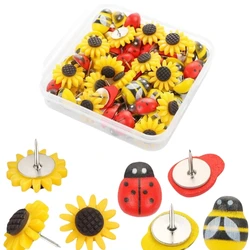 30Pcs Flower Push Pin Lady Bird Pushpin with Case Decorative Thumb Tacks Map Pin 24BB