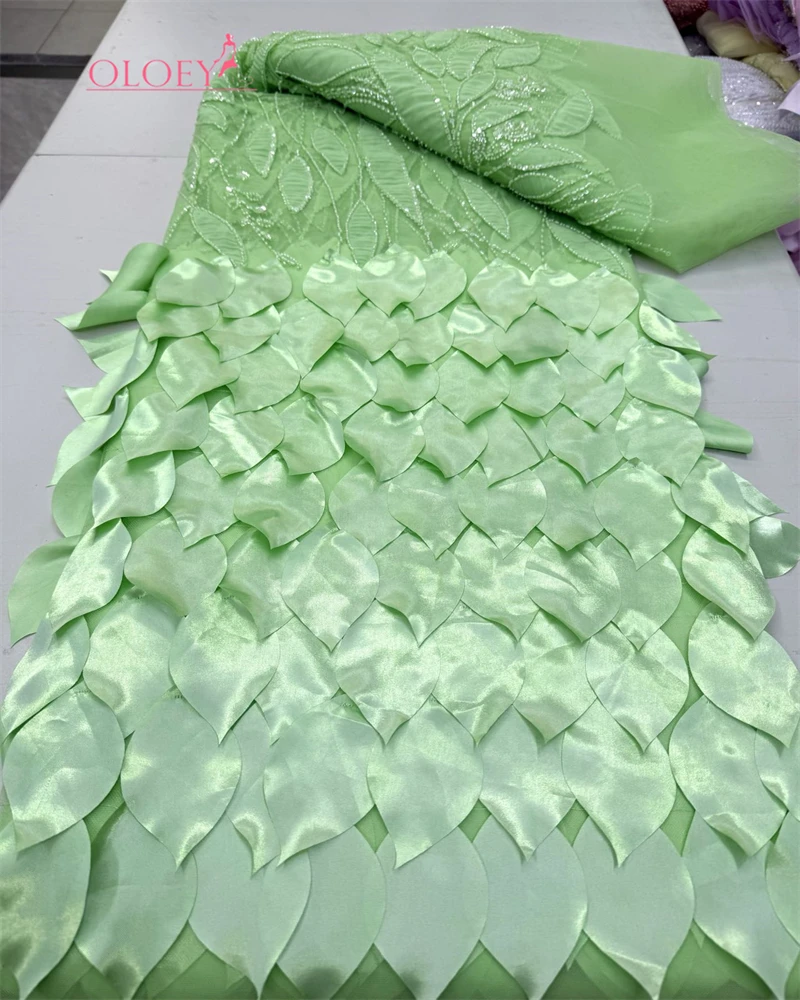 

OLOEY Luxury 5 Yards African Nigerian 2026 Beaded Emboridery Lace High-End French Sequin Net Lace Fabric For Wedding Party Dress