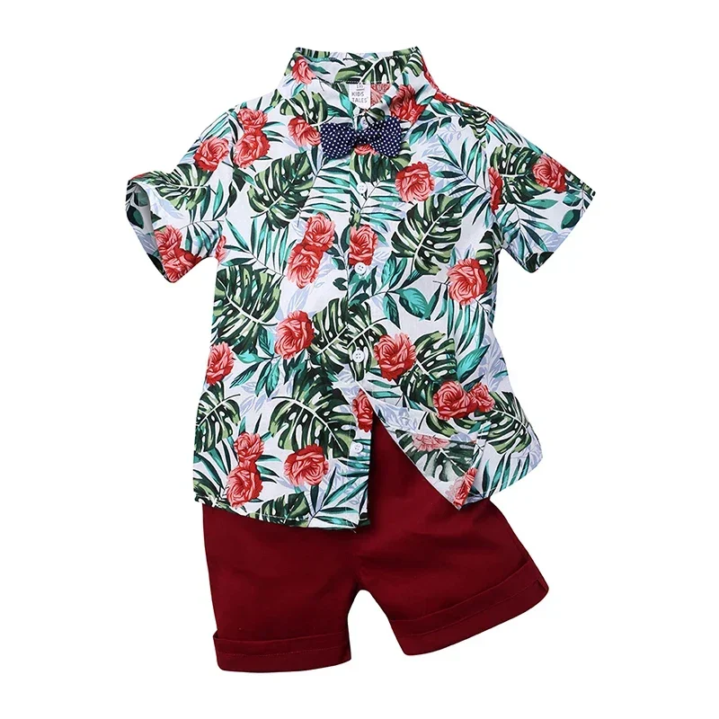 Ensemble Été Garçon 2 Pièces - Chemise Imprimée Hawaïenne + Short Coton Respirant, Style Chic & Décontracté Enfant