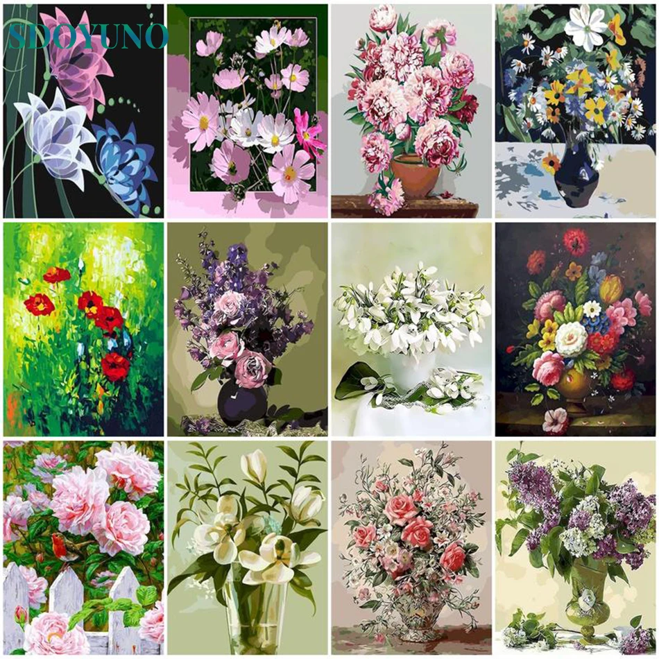 

SDOYUNO Oil Painting By Numbers Beautiful Flower For Adults Kit DIY Paint By Numbers On Canvas Frameless Handpaint Home Decor