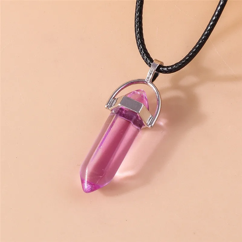 Naturstein Quarz Lapis Opal Amethyst Rosa Kristall Stein Sechseckige Säule Anhänger Halsketten Leder Kette Kugel Halskette – Detail 11
