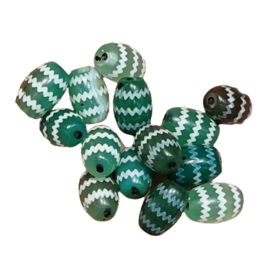 100pcs Tibetan Ethnic Style Green Meat Water Pattern Agate Heavenly Pearl Necklace Pendant Bracelet DIY Accessories Dzi