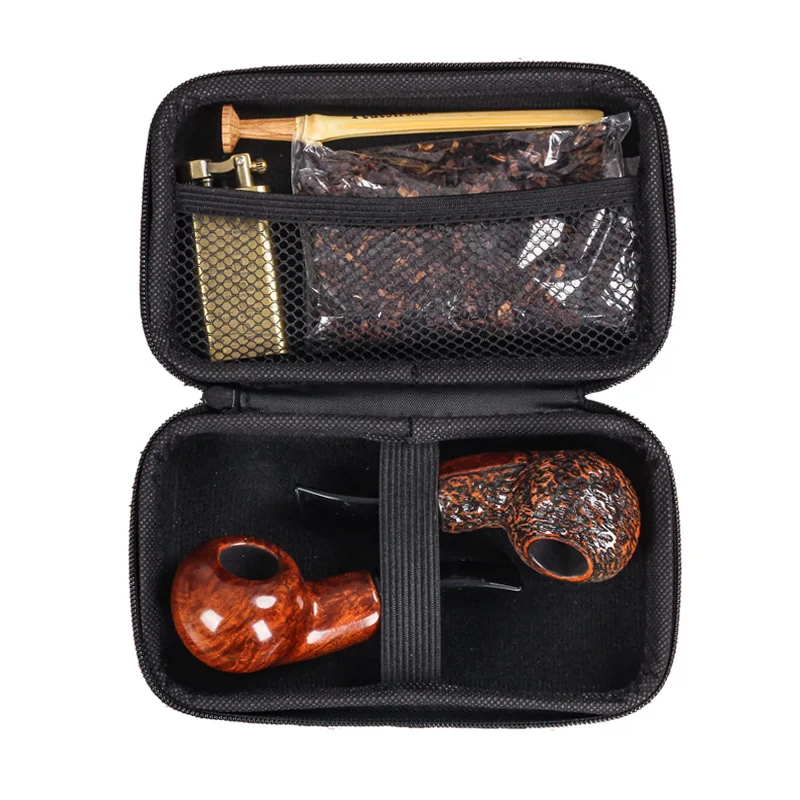 DEJAYA EVA Tobacco Pipe Smoking Case Portable 2PCS Pipa Storage Zipper Bag Lighter Cigarette Smoke Accessories Toolkit Travel