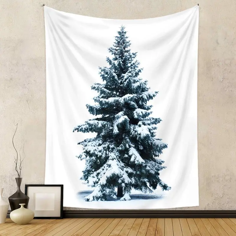 VIKAMA Wall Tapestry Red Silver Christmas Tree Ornaments Gifts Art Home Decor Living Room Bedroom Dorm Festive Print Soft Indoor