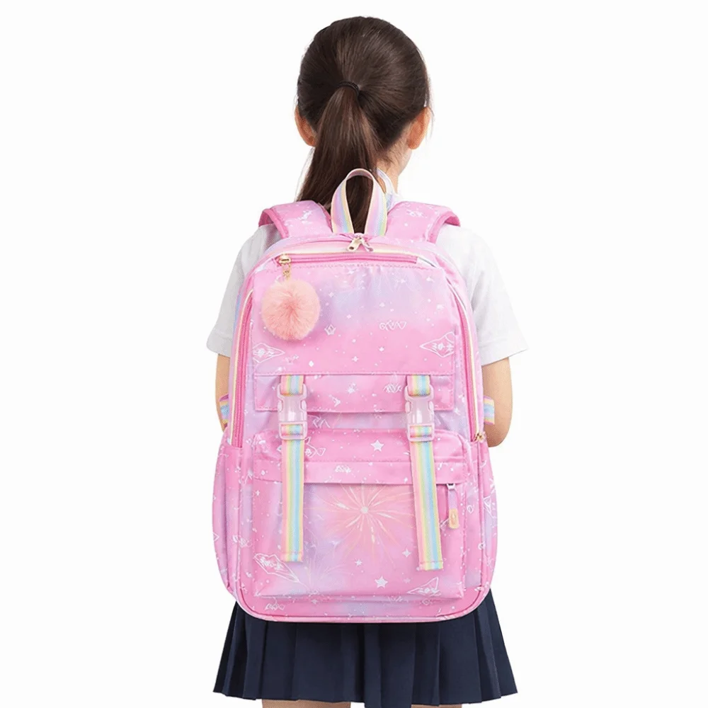 Lightweight Students School Bag Multicolor Nylon Backpack Multiple Pockets Large Capacity Youth Girls School Backpacks