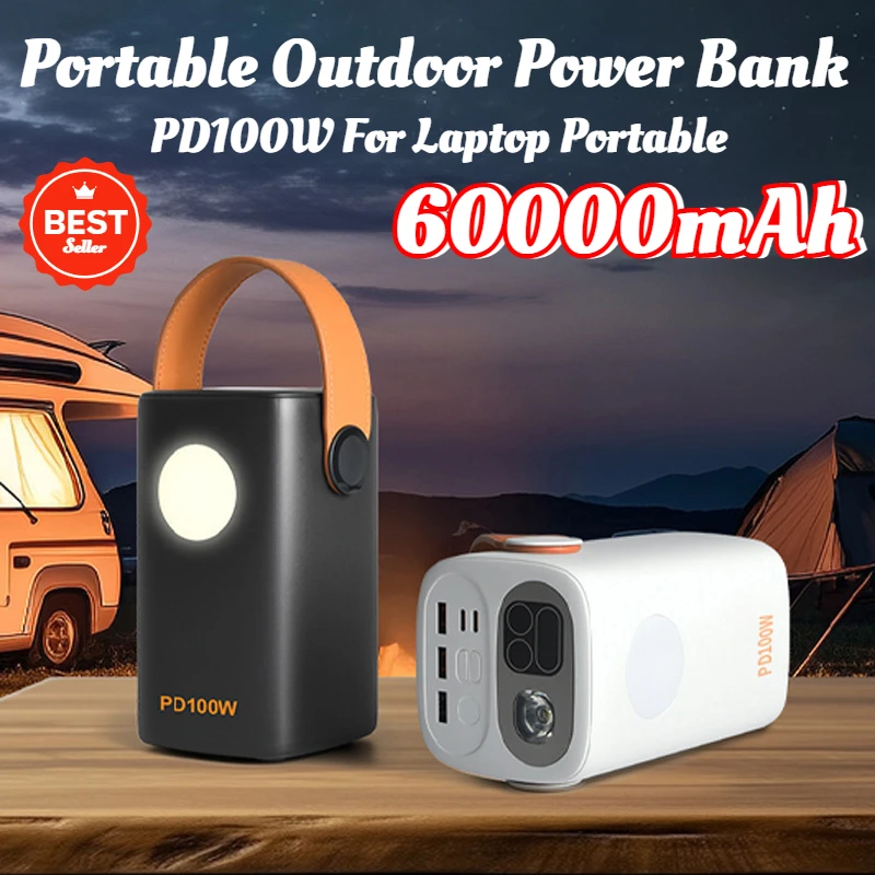 For Laptop Portable PD100W Power Bank Large Capacity 60000mAh External Battery Powerful Fast Charger for IPhone Outdoor Camping