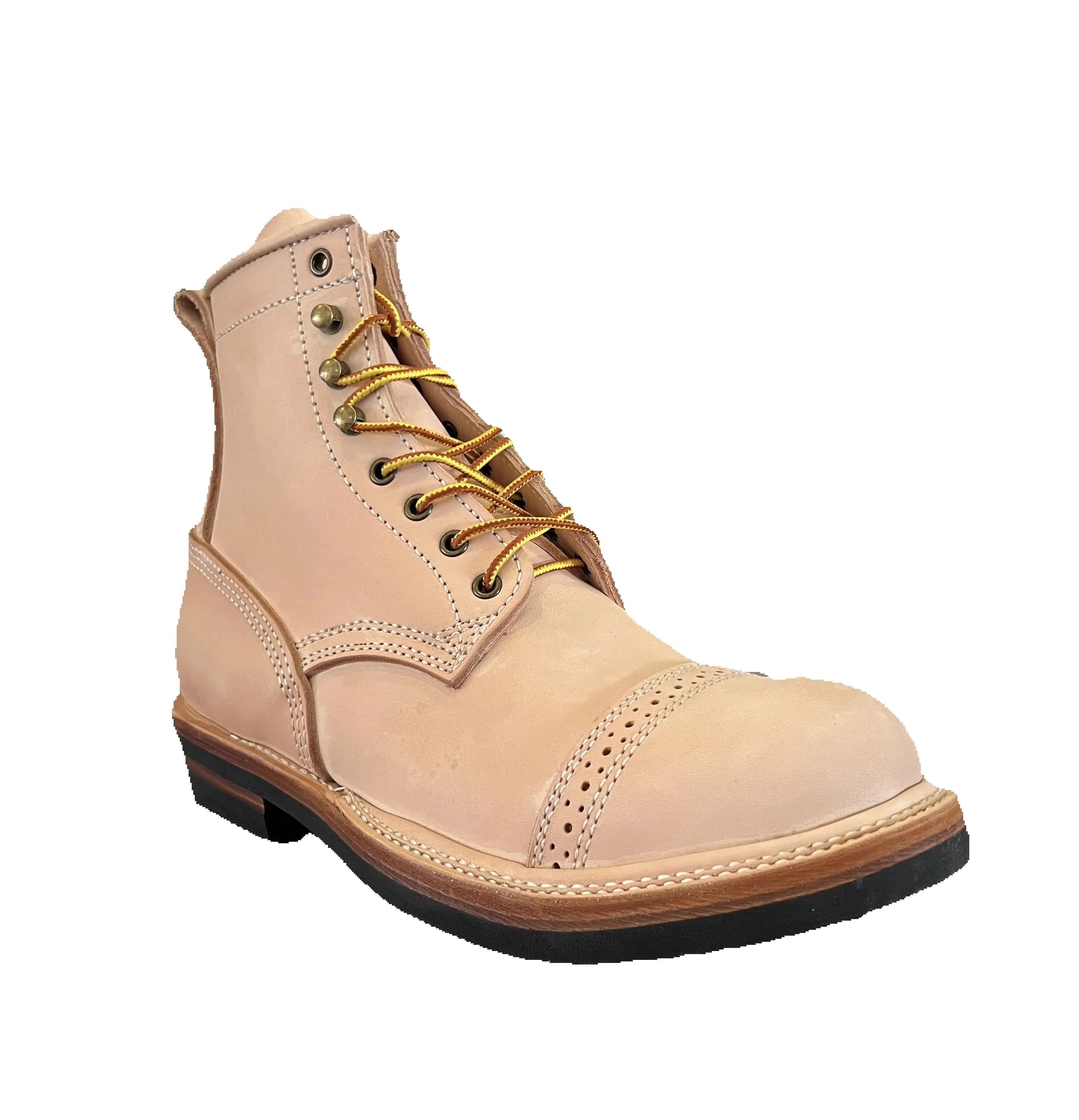 VV880 Beige Leather Work Boots,  Ankle Boots for Men  Motorcycle, Outdoor Hiking,  Vintage Hand Stitched, Wear-Resistant,