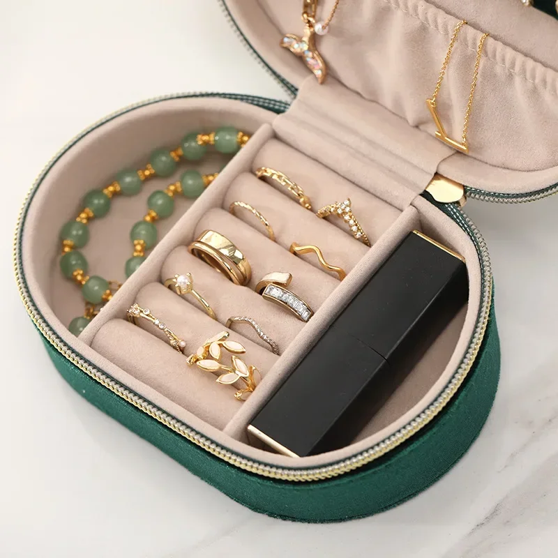 Oval Storage Box Velvet Retro Jewelry Box Single Layer Simple Ring Necklace Earrings Jewelry Box Can Be Carried Anywhere