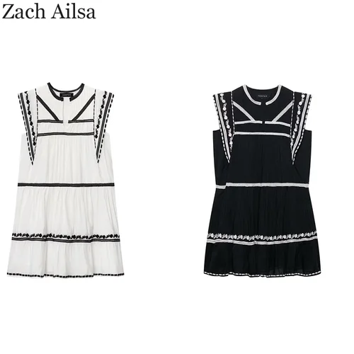 Nuevo vestido bordado en contraste ajustado de estilo europeo y americano a la moda para mujer