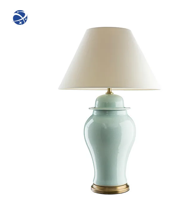 

Modern American Style Ceramic Table Lamp for Living Room White Wood Shade LED Desk Lamp with AC Power for Home Decor Hotel Use