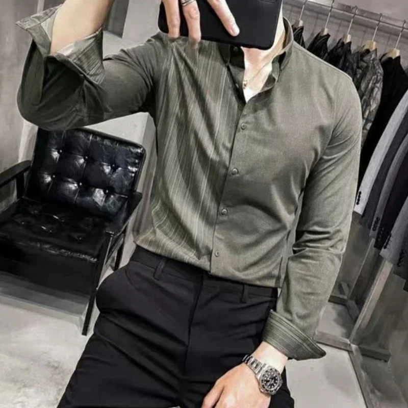 Dünne Herbst Winter Formale Hemden Business Casual Lose Hübsche drehen-unten Kragen Asymmetrische Mann männer Kleidung Frühling Sommer