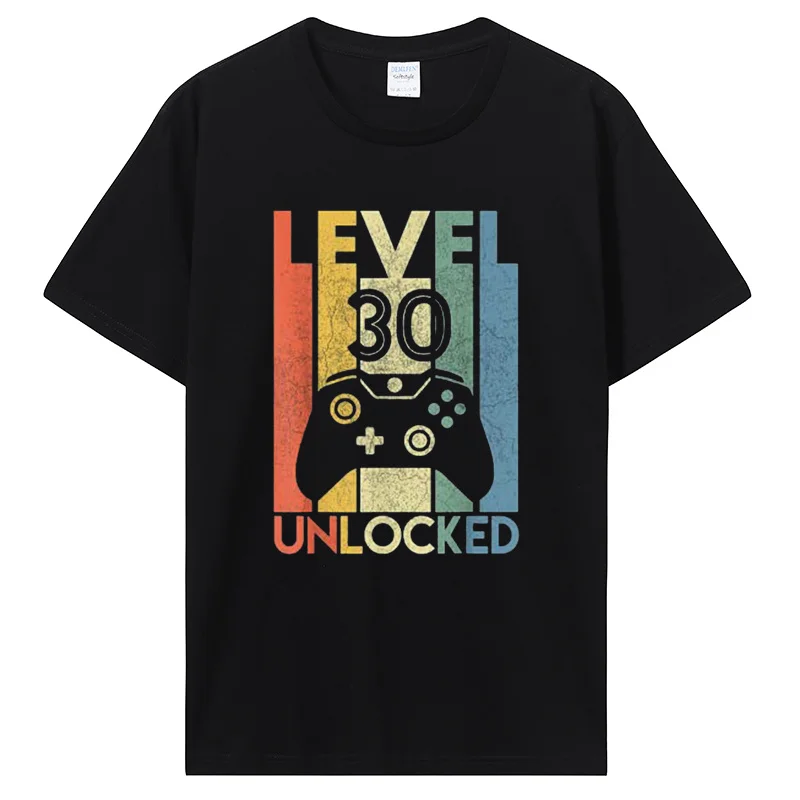 Level 30 Unlocked Shirt Funny Video Gamer Birthday Gift T-Shirt Casual Tee Casual Tops Men Clothing Cotton Graphic Tshirt