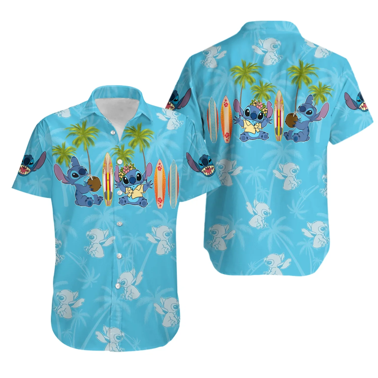 Disney-camisa hawaiana de Lilo y Stitch para hombre, camisa hawaiana de manga corta de Disney, Tops Casuales