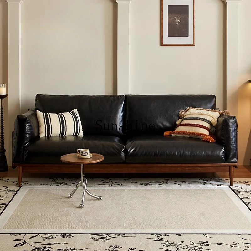 

Retro solid wood Italian fabric sofa small apartment light luxury living room straight row light luxury high sense