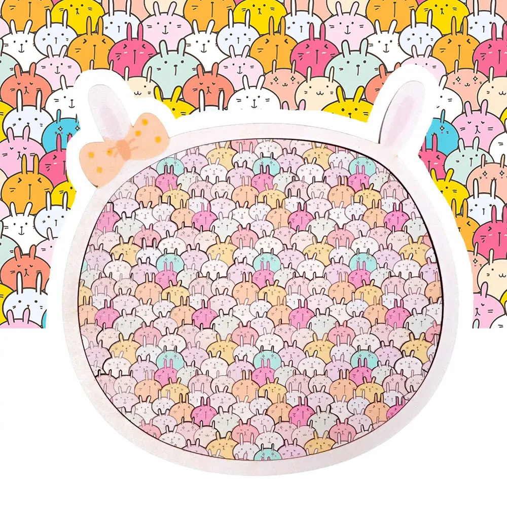 3D Wooden Puzzle Colorful Rabbit Stacker Irregular Shaped Jigsaw Puzzle for Stress Relief Creative Birthday Gift Toy UG393