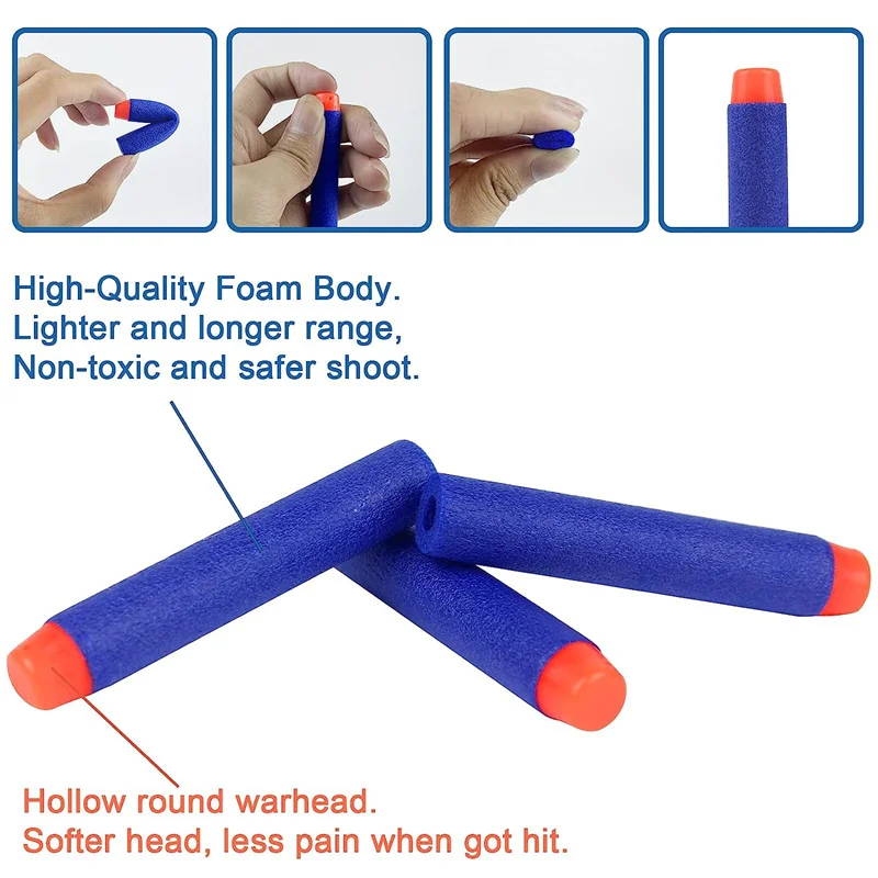 1000-50 pces azul um buraco dardos recarga balas de espuma munição para nerf n-strike elite blaster arma, 7.2cm acessórios de arma
