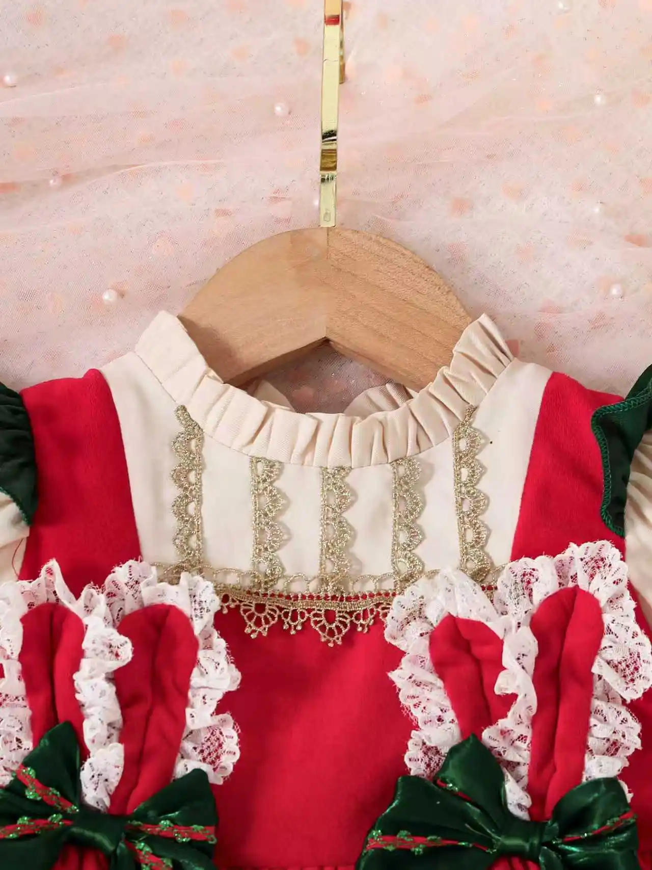 Girls Christmas Lolita Dress Kids Vintage Red Green Long Sleeve Princess Dress Children Xmas Party Costume Toddler Birthday Phot