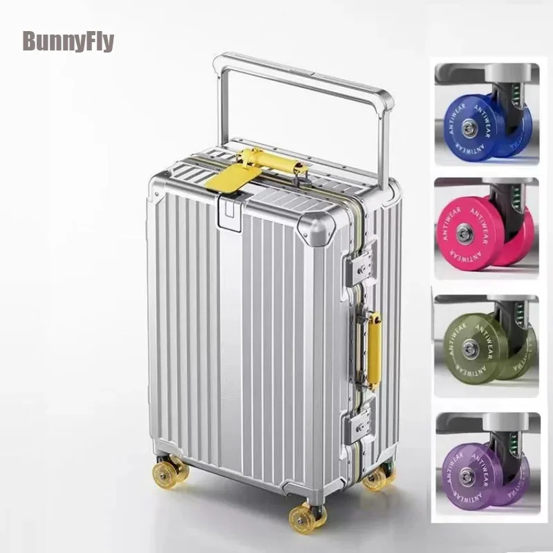 BunnyFly Wide Handlebar Travel Trolley Suitcase with Colorful Silent Wheels TSA Lock Rolling Luggage Large Capacity PC Material