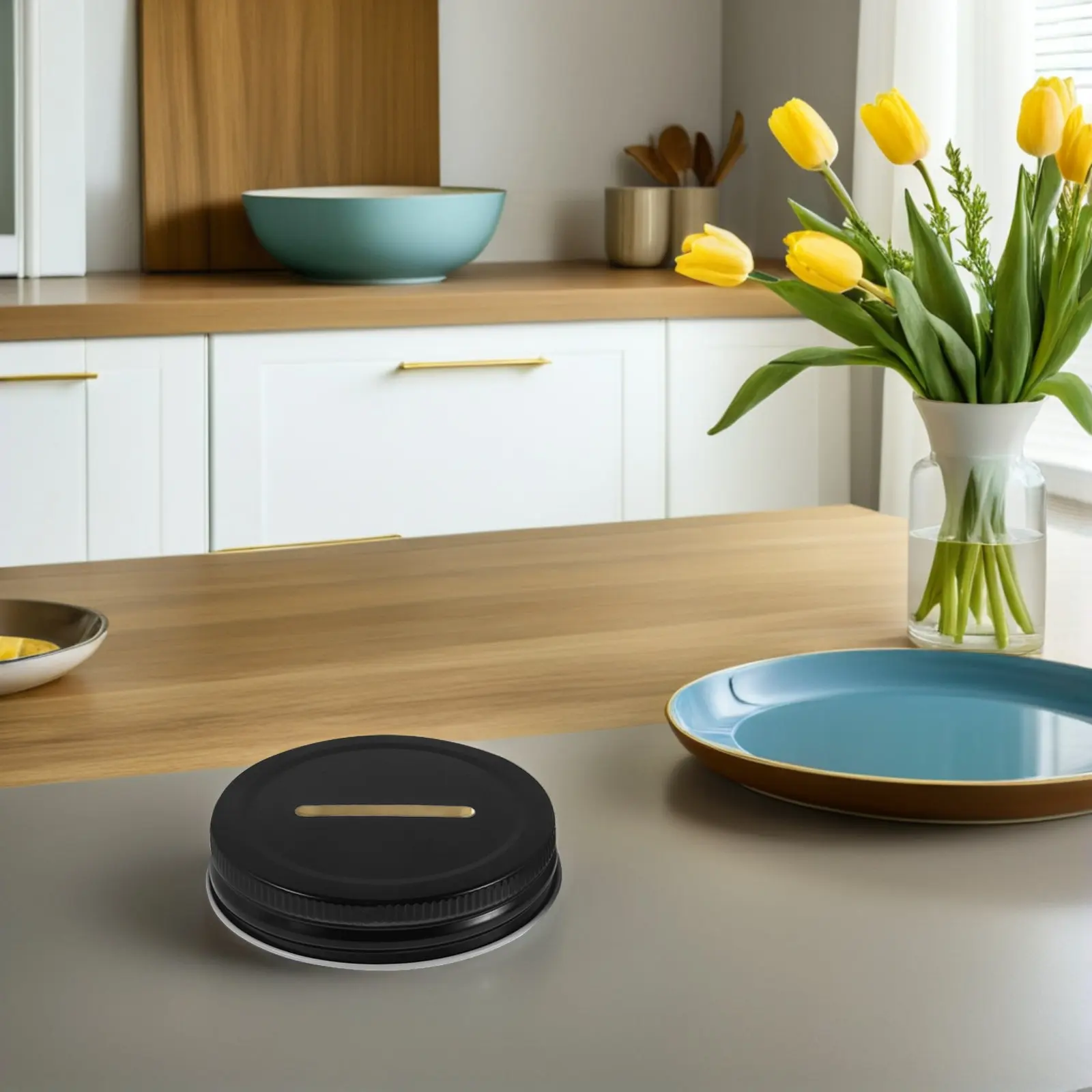 24Pcs Coin Bank Lids for 70mm Regular Mouth Mason Jar Slot Cover Piggy Bank Savings Jar Metal Covers Straw Hole Cover for Lid