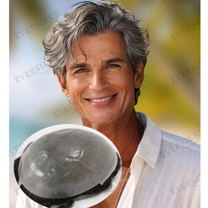 

Супертонкая кожа # 340 # Система накладки для волос Vloop PU 440 0.06мм для мужчин: незаметная, с естественной линией роста волос, прочная, для седых волос у пожилых мужчин