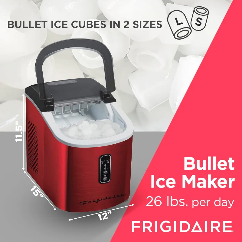 Macchina per il ghiaccio Frigidaire EFIC103 per impieghi gravosi, 26 libbre di ghiaccio al giorno, acciaio inossidabile rosso