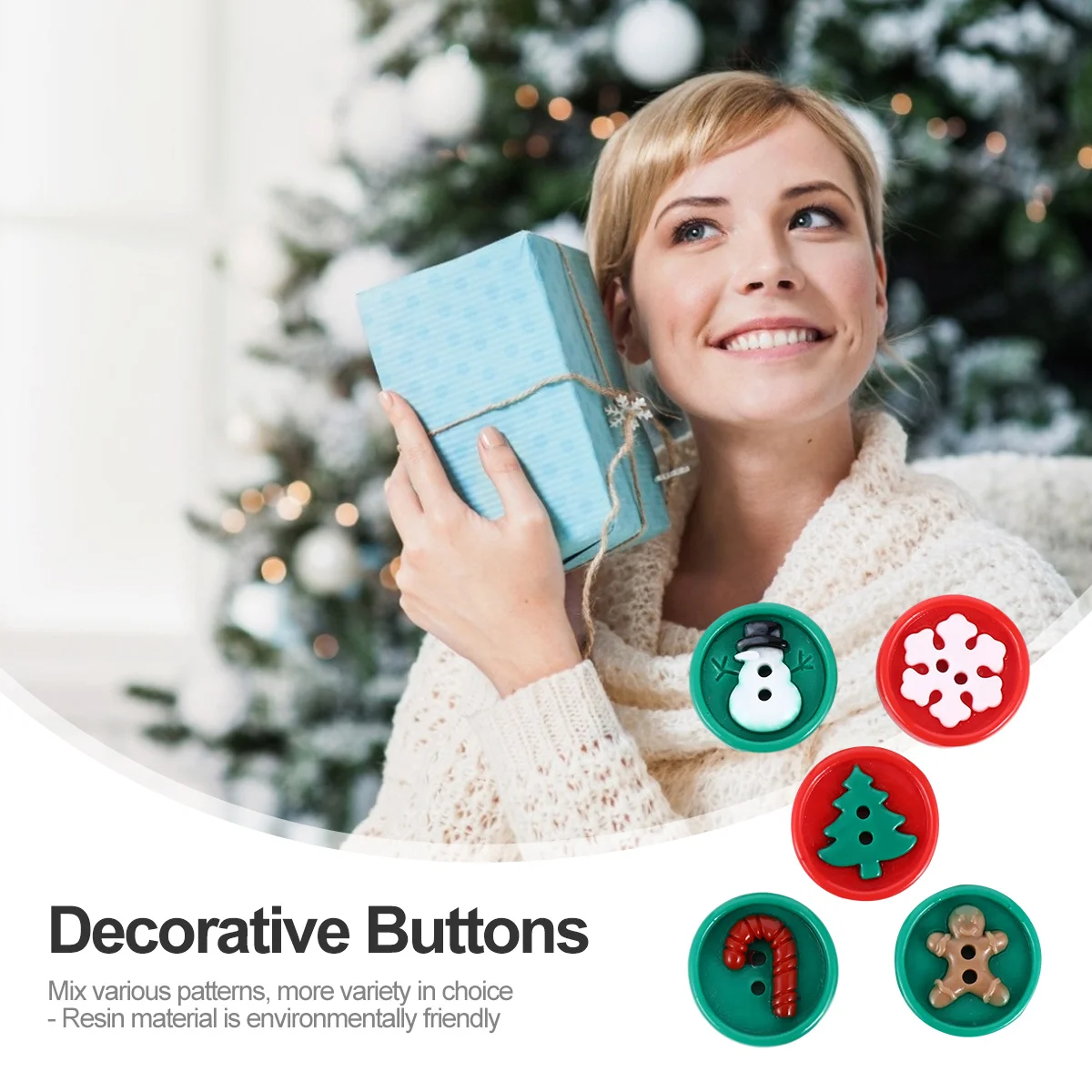 

50Pcs Christmas Resin Flat Bottom Buttons Mixed Pattern Decorative for DIY Sewing Crafts Xmas Sewing Accessories