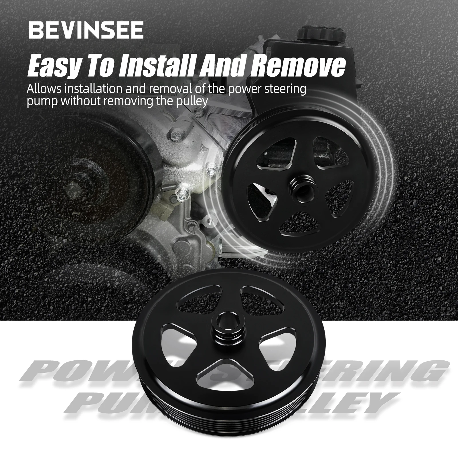 BEVINSEE Power Steering Pump Pulley Aluminum For CAMARO For FIREBIRD 1998-2002 LS1 Engine Power Steering Pump 12559885 Car Part