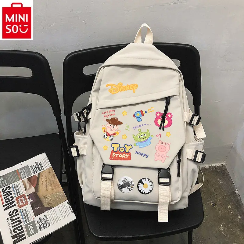 

Модный Универсальный нейлоновый рюкзак MINISO для студентов, с мультипликационным клубничным медведем, на молнии, большой вместимости