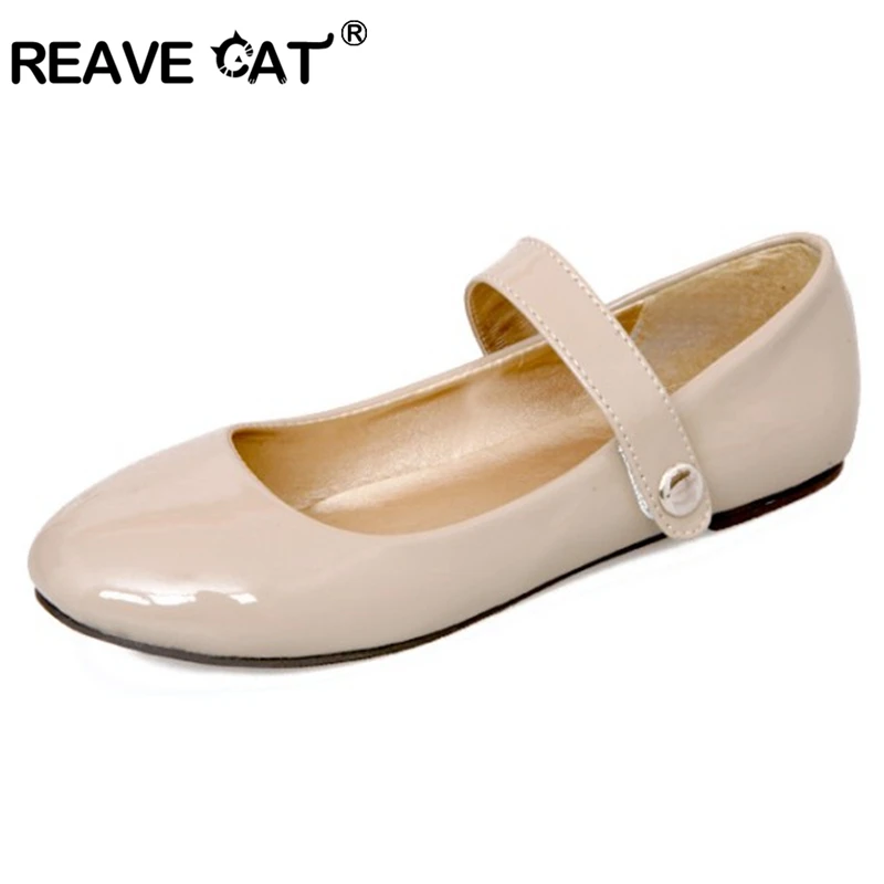 REAVE CAT Women Slip On Buckle Patent Shoes Comfortable Round Toe Big Size 30-50 Flats Handmade Brand Sweet RL3436