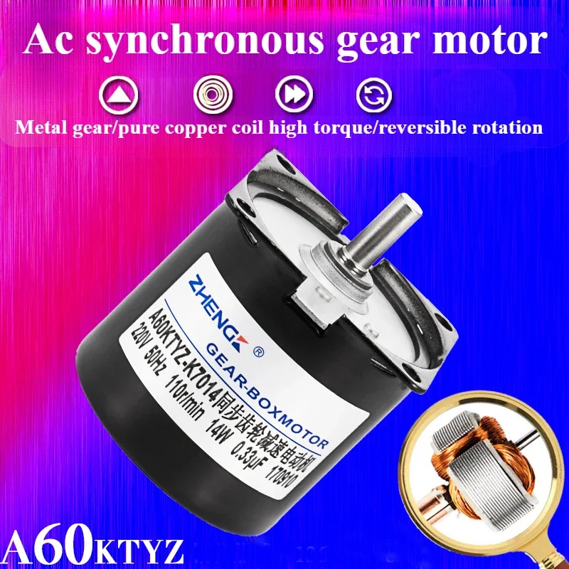 Zhengke A60KTYZ AC synchronous motor micro low-speed permanent magnet positive and negative rotation motor 220V gear motor