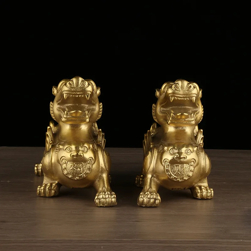 Pair Of Copper With Horns, Wealth Flying , Standing Pixiu, Overlord Copperware Ornaments Wholesale
