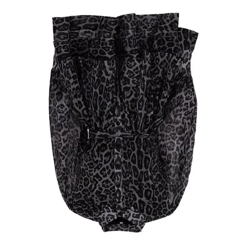 

2026 Spring Autumn European American Style Lapel Puffy Skirt New Fashionable Chiffon Leopard Print Long-sleeved Dress for Women