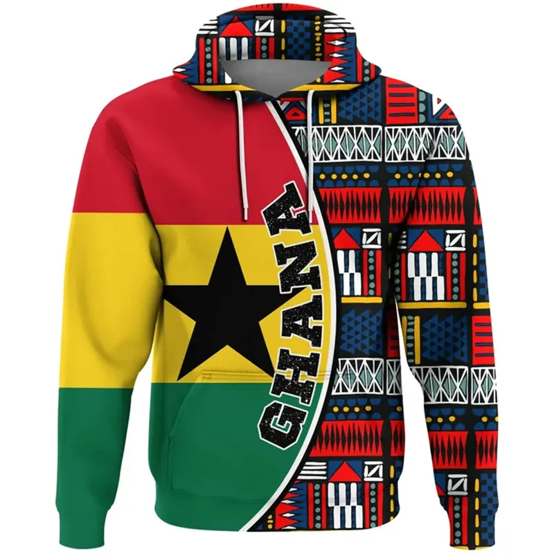 3DPrint African Country Ghana IndependenceDay Hoodies The Republic-of Ghana Emblem Flag Graphic Hooded Sweatshirts Mens Clothing