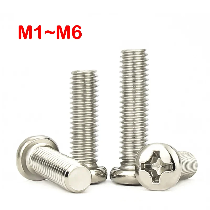 10~300Pcs Carbon Steel Cross Round Pan Head Screw M1 M1.2 M1.4 M1.6 M1.7 M2 M2.5 M3 M3.5 M4 M5 M6 Phillips TV Computer Bolts
