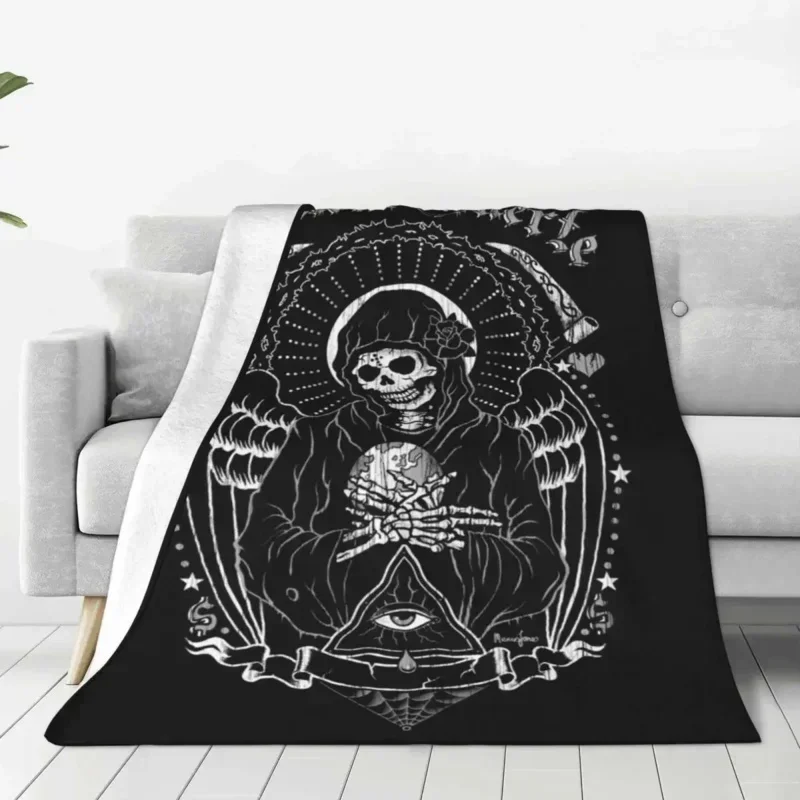 

Holy Death Santa Death Skull Blanket Velvet Horror Halloween Ultra-Soft Throw Blankets for Airplane Travel Bedroom Quilt