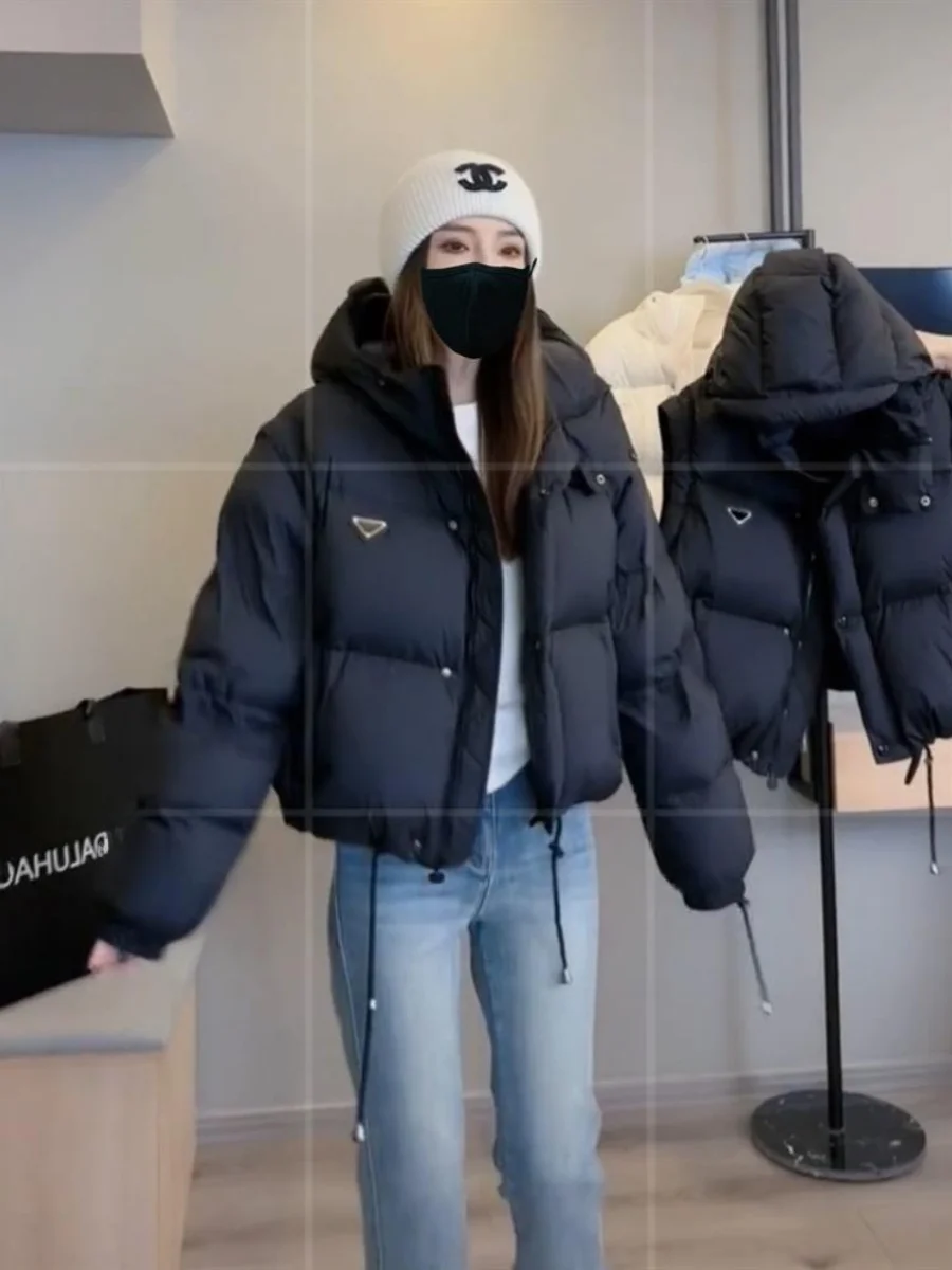 Women's Winter Puffer Jaet White Du down Hooded Two-Way Wear Warmth Faion Brand Casual Loose Fit Long Sve Zipper