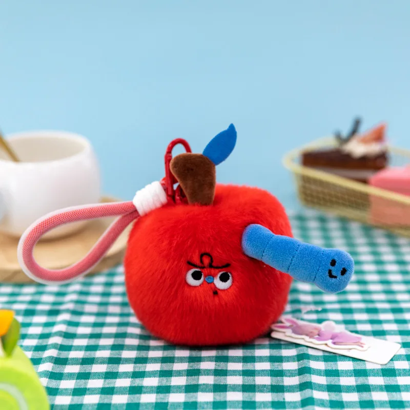 Cartoon Anime Fruit Series Plush Toys Funny Apple Long Worm Creative Design Apple Core Plush Doll Keychain Coin Purse Cute Gift