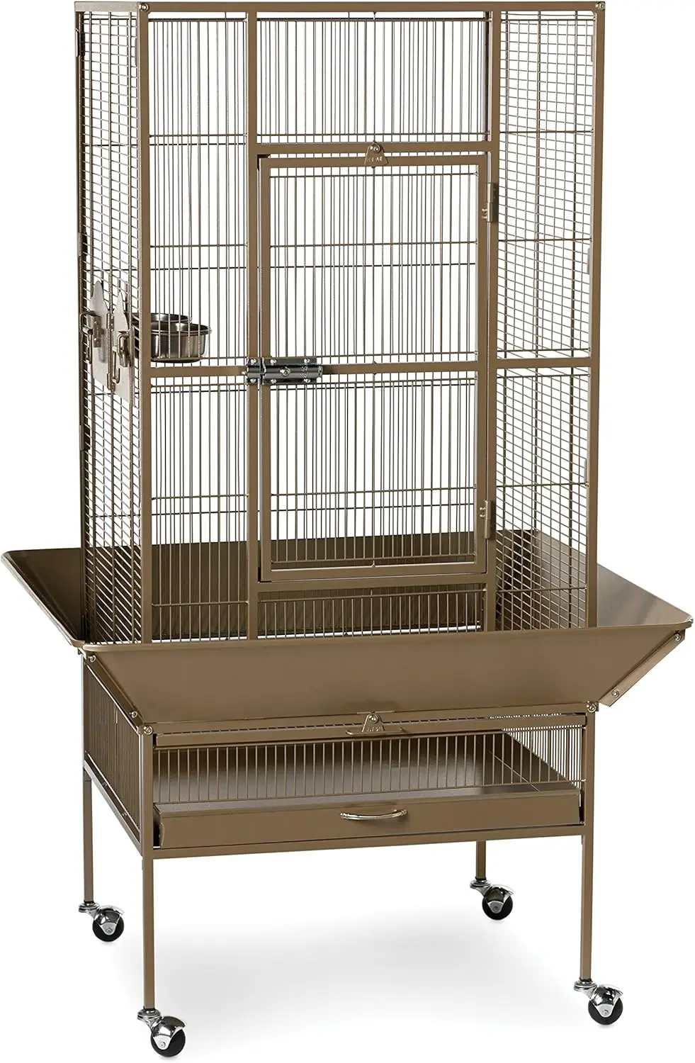 

Large Brown Bird Cage for Parakeets and Canaries with Perch and Cups
