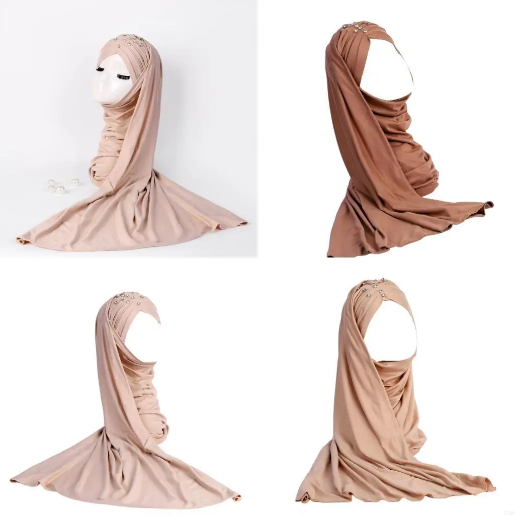 

72XE Rhinestones Headscarf Practical Decorations Soft Fabric Head Scarf Wrap Fashion Outdoor Hijab Beauty Women's Wear