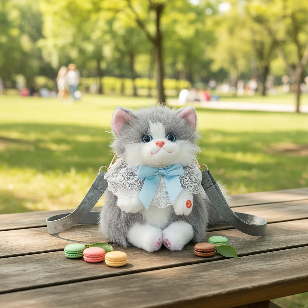New Realistic Cat Simulated Puppet Cat Backpack Soft Fluffy Cute Cartoon Cat Backpack Doll Backpack Travel Storage