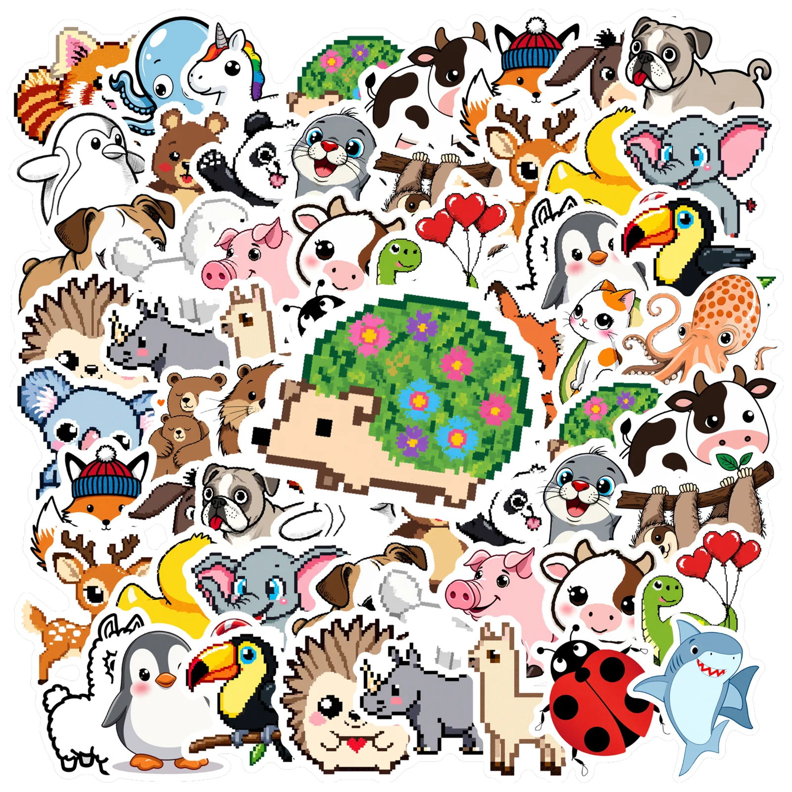 35pcs-70pcs Pixel Art Cartoon Stickers Cute Animal Stickers Stickers For Notebook Luggage Mobile Phone Cup