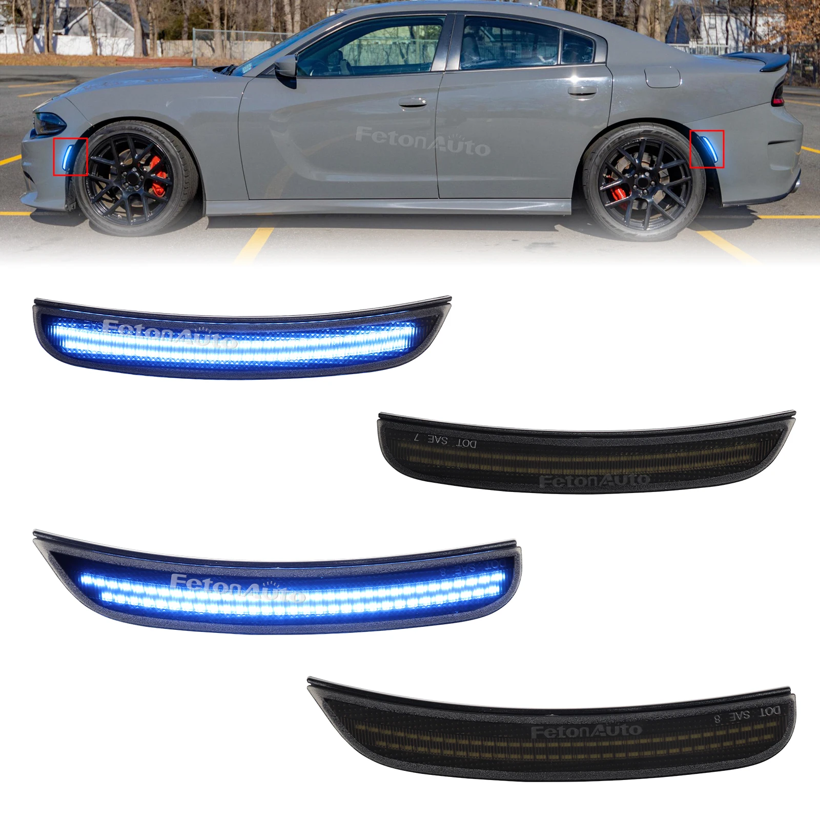 4pcs LED Front Rear Bumper Turn Signals Side Marker Light Signal Indicator For Dodge Charger 2015-2023