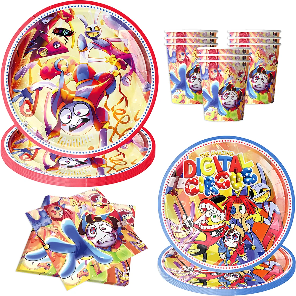 O Incrível Circo Digital: Conjunto de Utensílios Descartáveis para Festa, Pratos de Papel, Copos, Guardanapos, Decorações de Aniversário com Tema de Jogos de Desenho Animado