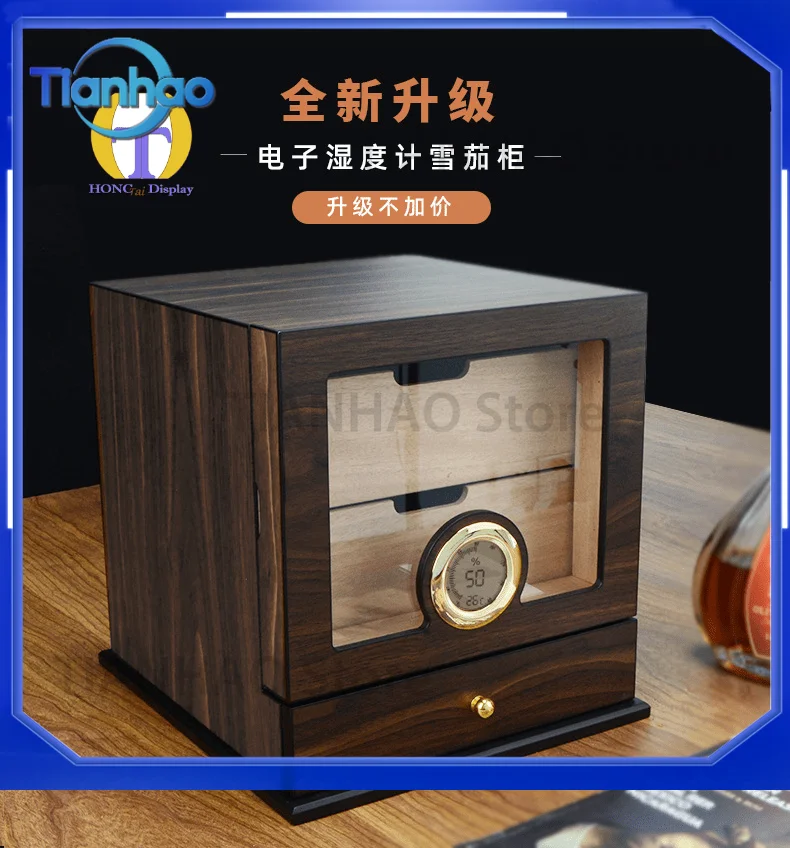 Electric Cigar Humidor Display Cabinet with Spanish Cedar Wood Drawer for Cigar Storage